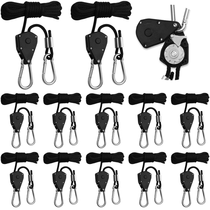 Votoko Seilratsche mit Haken, 12 Stück Winddichtes Outdoor Seil mit Ratsche mit 150 lbs Tragkraft, 1