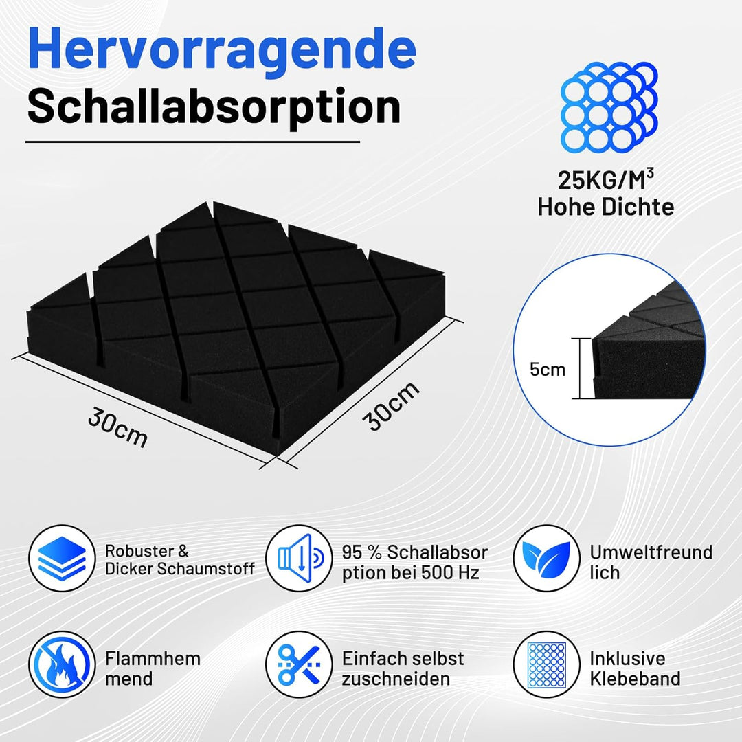 16 Stück Schalldämmung Schallschutzplatten, 5 X 30 X 30 CM Schalldämmung Akustikschaumstoff, Akustik