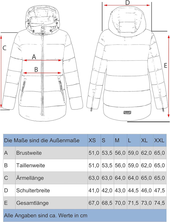 Navahoo Damen Kurze Winterjacke Steppjacke warm mit Abnehmbarer Kapuze aus recycelten Materialien Wa