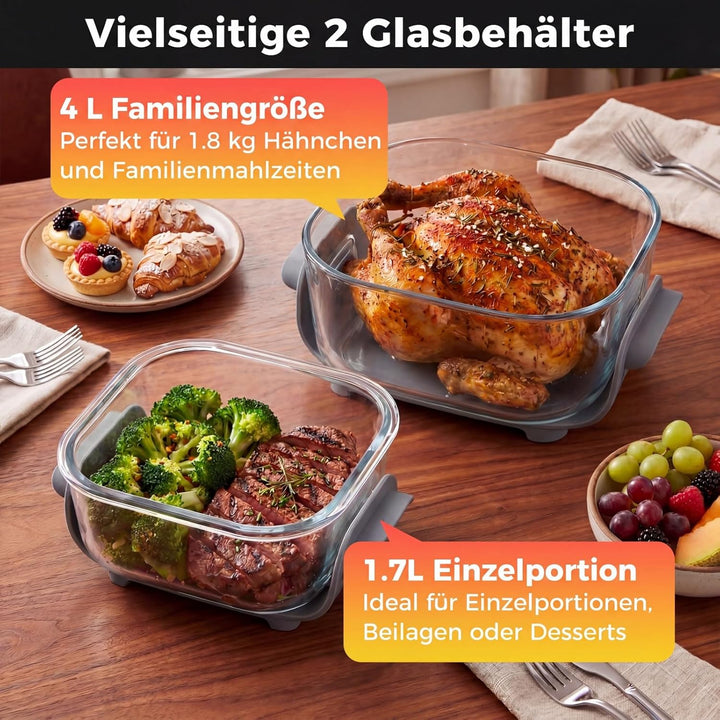 COSTWAY Air Fryer tragbar Glas Heissluftfritteuse 4 L/1,7 L, 6 in 1 Airfryer | Heissluftfrittieren &