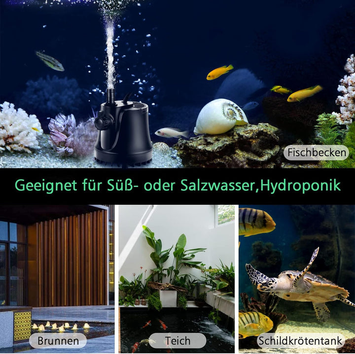 AQQA Aquarium Wasserpumpe,1500L/H Ultraleise Aquarium Tauchpumpe,High Lift Aquarium Pumpe mit Verste