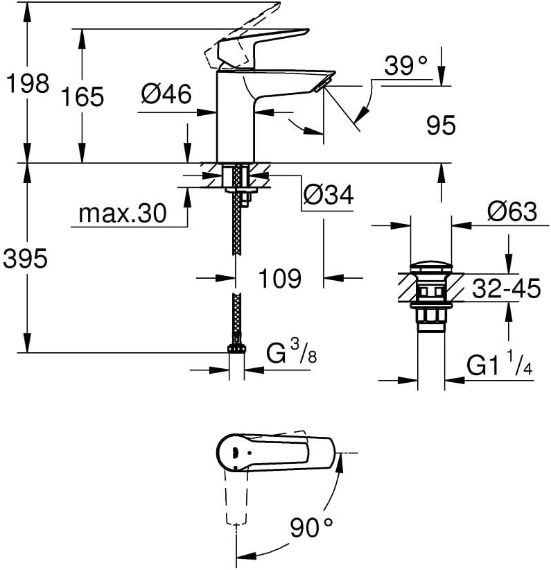GROHE QUICKFIX Start - Einhand- Waschtischarmatur (wassersparend, S-Size, inkl. 3-in-1 Montagewerkze