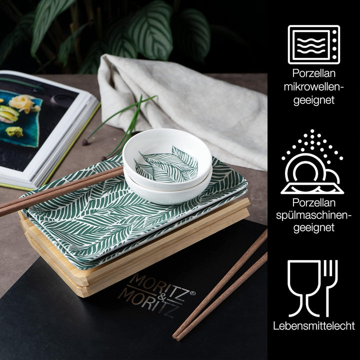 Moritz & Moritz Sushi Geschirr Set für 2 Personen - 10 Teile - Sushi Servierset mit 2x Sushi-Teller,