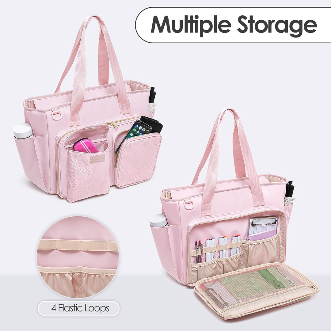 Fasrom Lehrertasche mit Laptopfach, Lehrer Arbeitstasche für Frauen, Rosa, Rosa