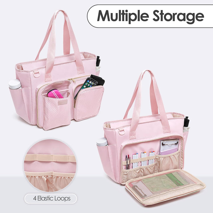 Fasrom Lehrertasche mit Laptopfach, Lehrer Arbeitstasche für Frauen, Rosa, Rosa