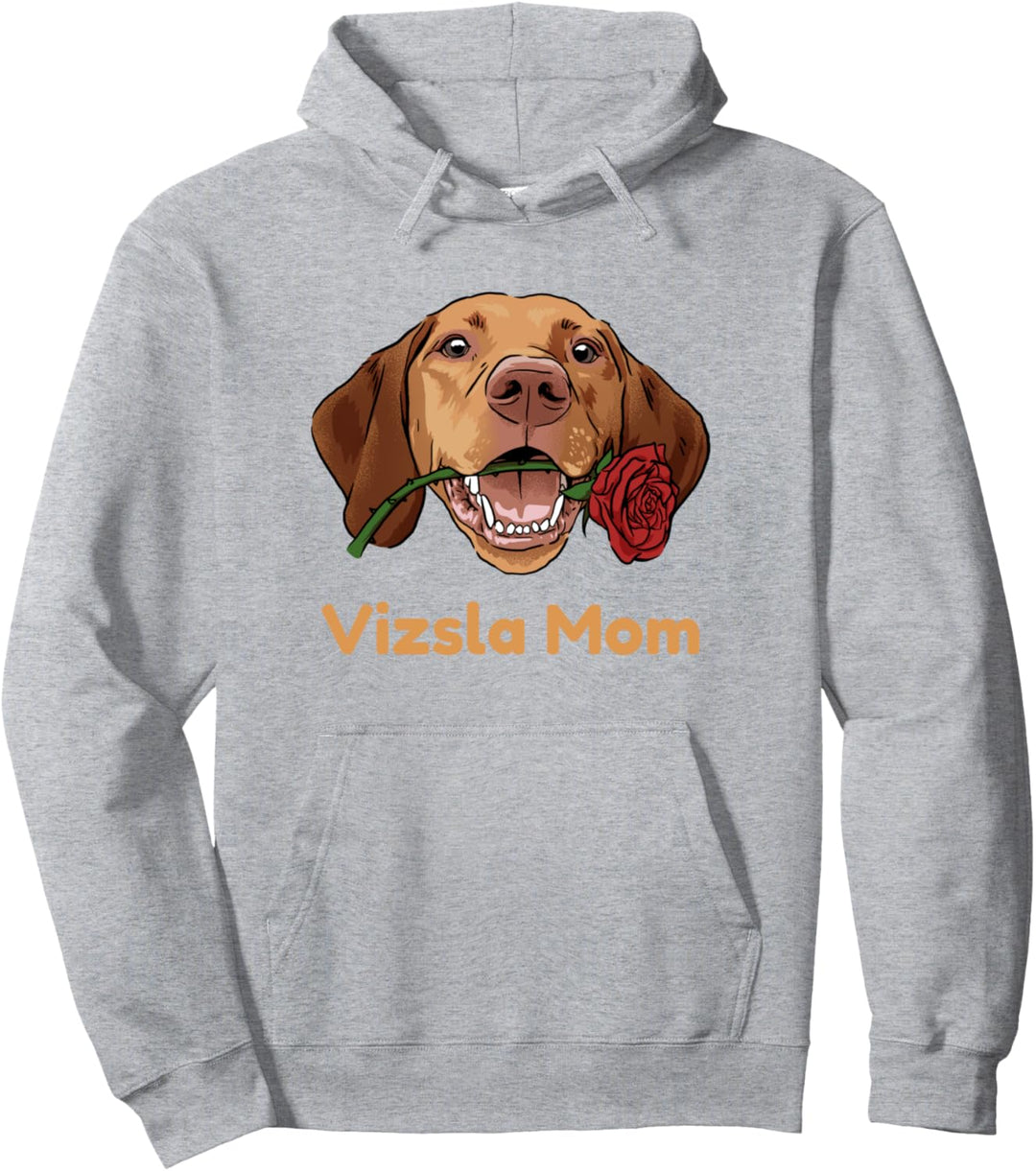 Cute Vizsla Dog Puppy with Rose - Vizsla Mom Pullover Hoodie