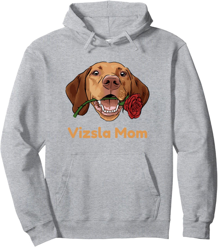 Cute Vizsla Dog Puppy with Rose - Vizsla Mom Pullover Hoodie
