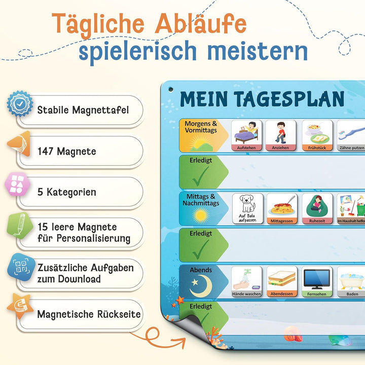 LIKARTO Routine Planer Kinder – [DAS ORIGINAL] – Montessori Aufgabenplaner & Magnettafel – individue