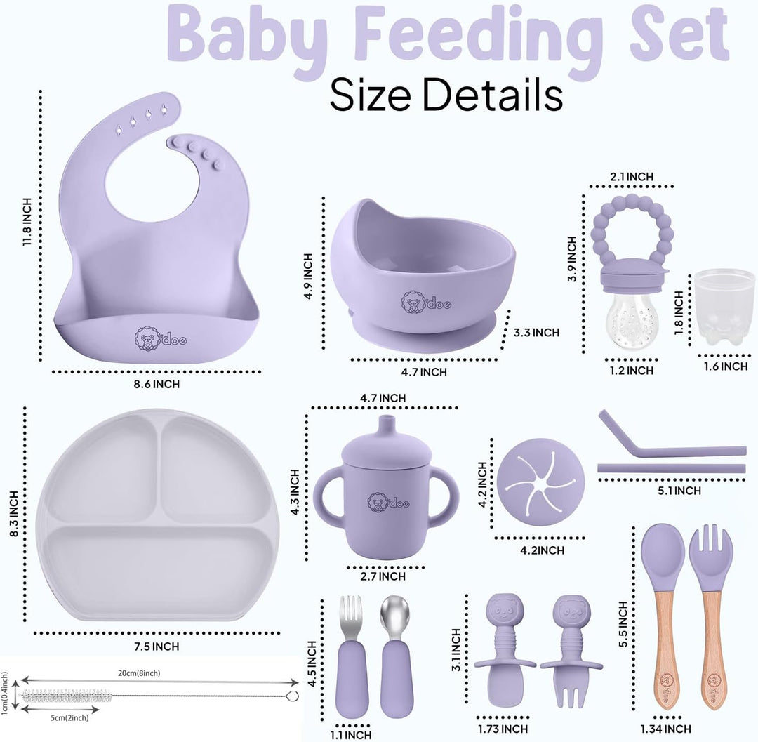 O'doe 17-teilig Baby LED-Entwöhnungszubehör für Kleinkinder, Babyfütterungsset | Saugnapf-Silikon-Ba