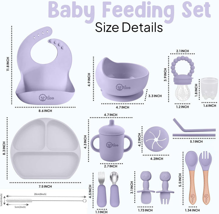 O'doe 17-teilig Baby LED-Entwöhnungszubehör für Kleinkinder, Babyfütterungsset | Saugnapf-Silikon-Ba