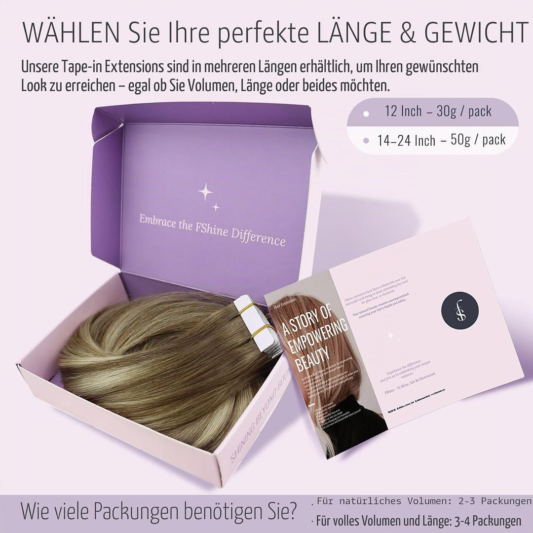 Fshine Tape Extensions Echthaar Balayage Mittelbraun bis Platinblond 30cm 30g Echthaar Extensions Ta