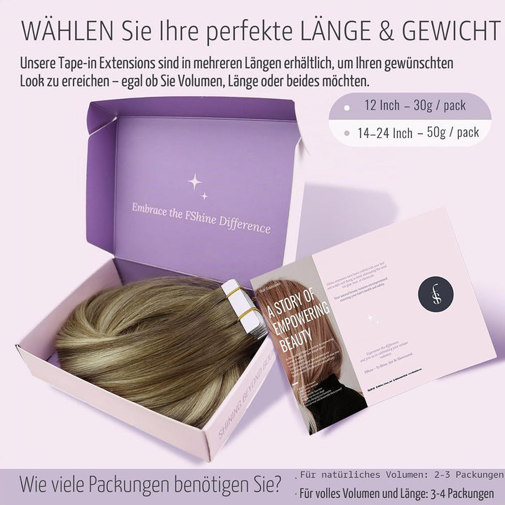 Fshine Tape Extensions Echthaar Balayage Mittelbraun bis Platinblond 30cm 30g Echthaar Extensions Ta
