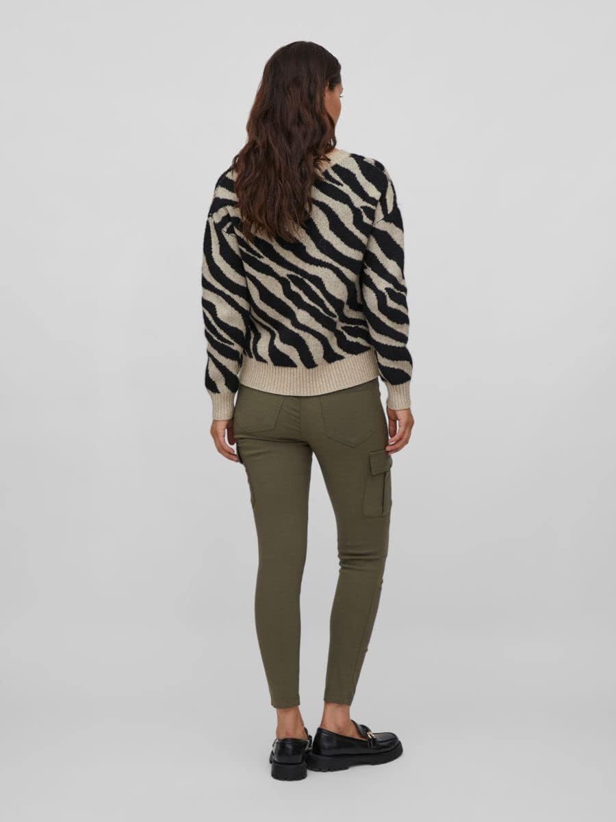 Vila Damen Viril Feami Mix V-Neck L/S Knit Top-noos Pullover XL Natural Melange/Pattern:with Black,