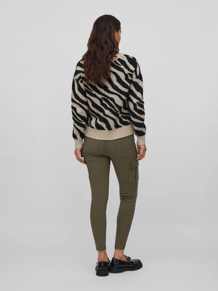 Vila Damen Viril Feami Mix V-Neck L/S Knit Top-noos Pullover XL Natural Melange/Pattern:with Black,