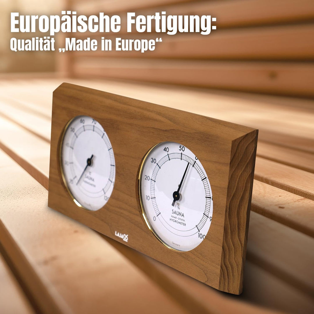 LaJa26 Sauna Thermo-Hygrometer - FSC Thermo-Espenholz - Misst Temperatur & Luftfeuchtigkeit - Bimeta