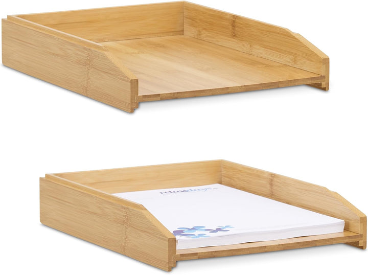 Relaxdays Briefablage 2er Set, aus Bambus, DIN A4 Grösse, stapelbare Dokumentenablage, für Schreibti