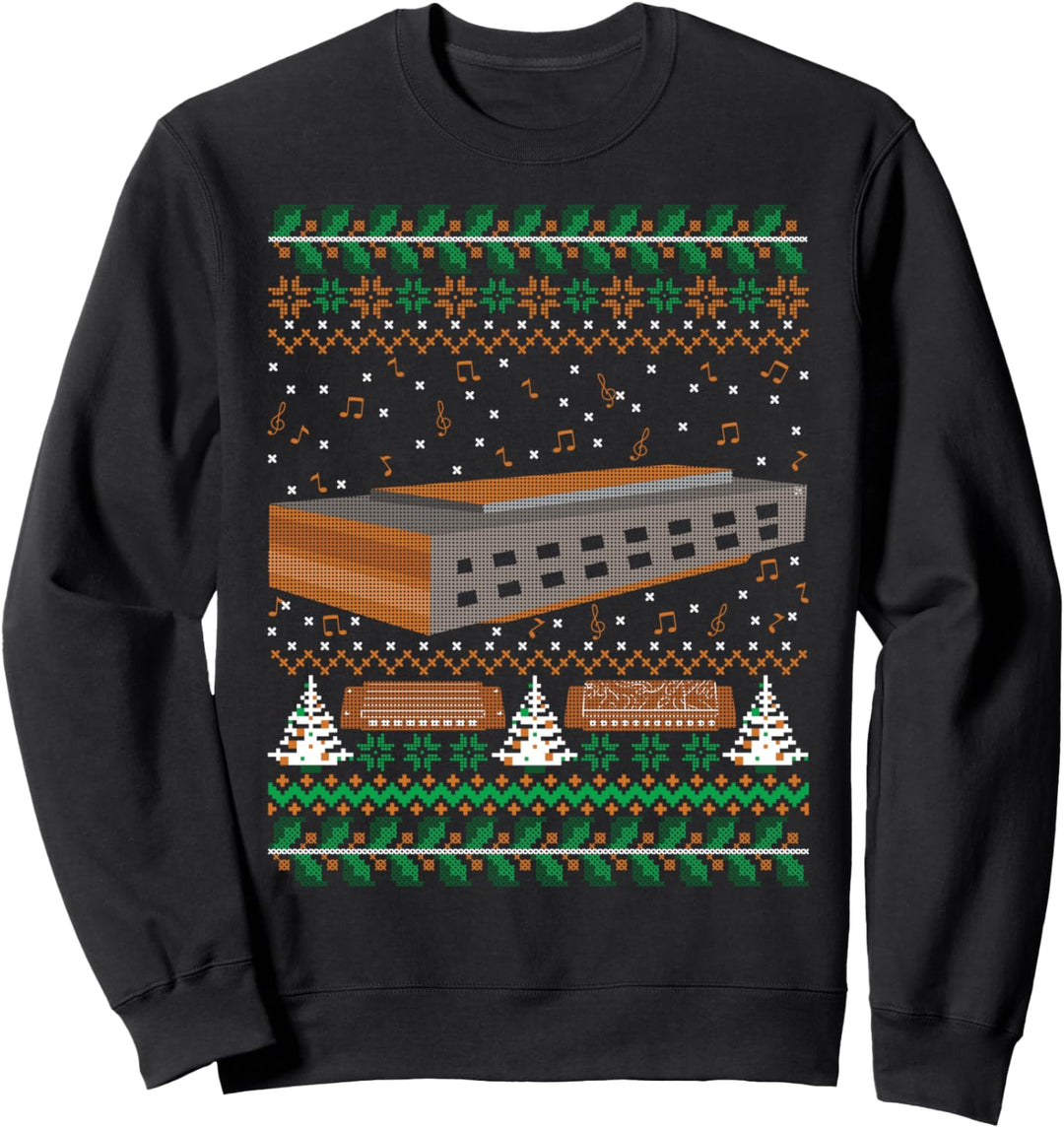 Harmonica Gifts Ugly Christmas Instrument Music Xmas Sweatshirt