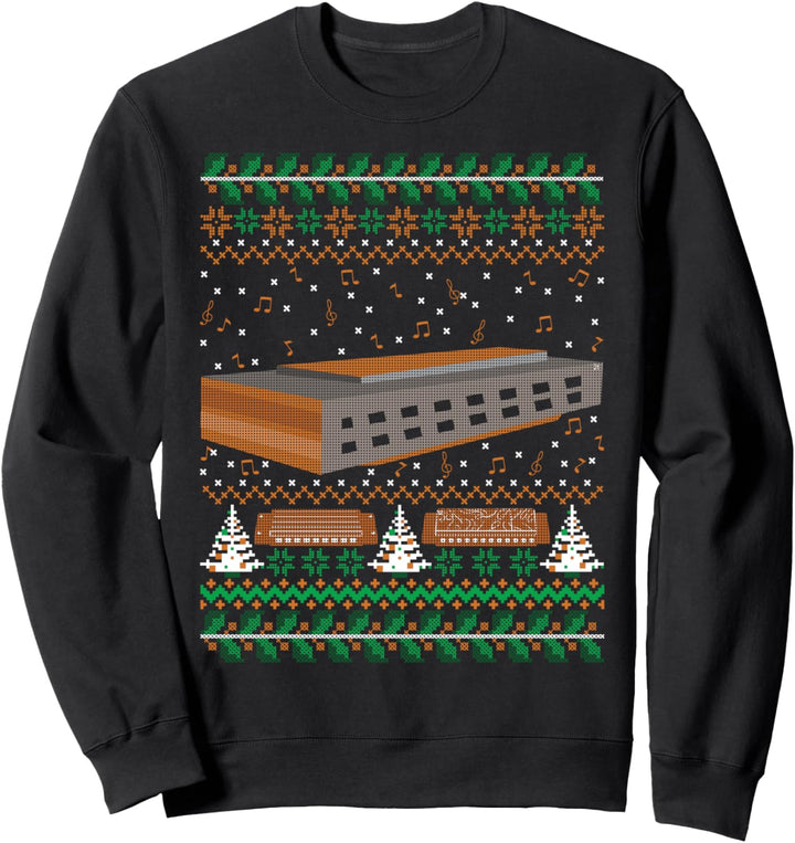 Harmonica Gifts Ugly Christmas Instrument Music Xmas Sweatshirt