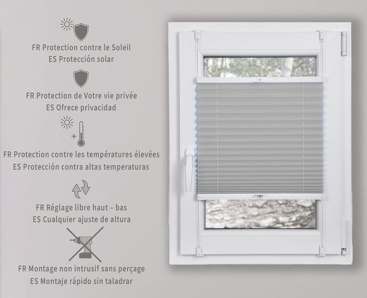 DECOOR Plissee ohne Bohren 70cm x 100cm Faltrollo Rollo für Fenster und Tür Nicht-invasive Fensterja