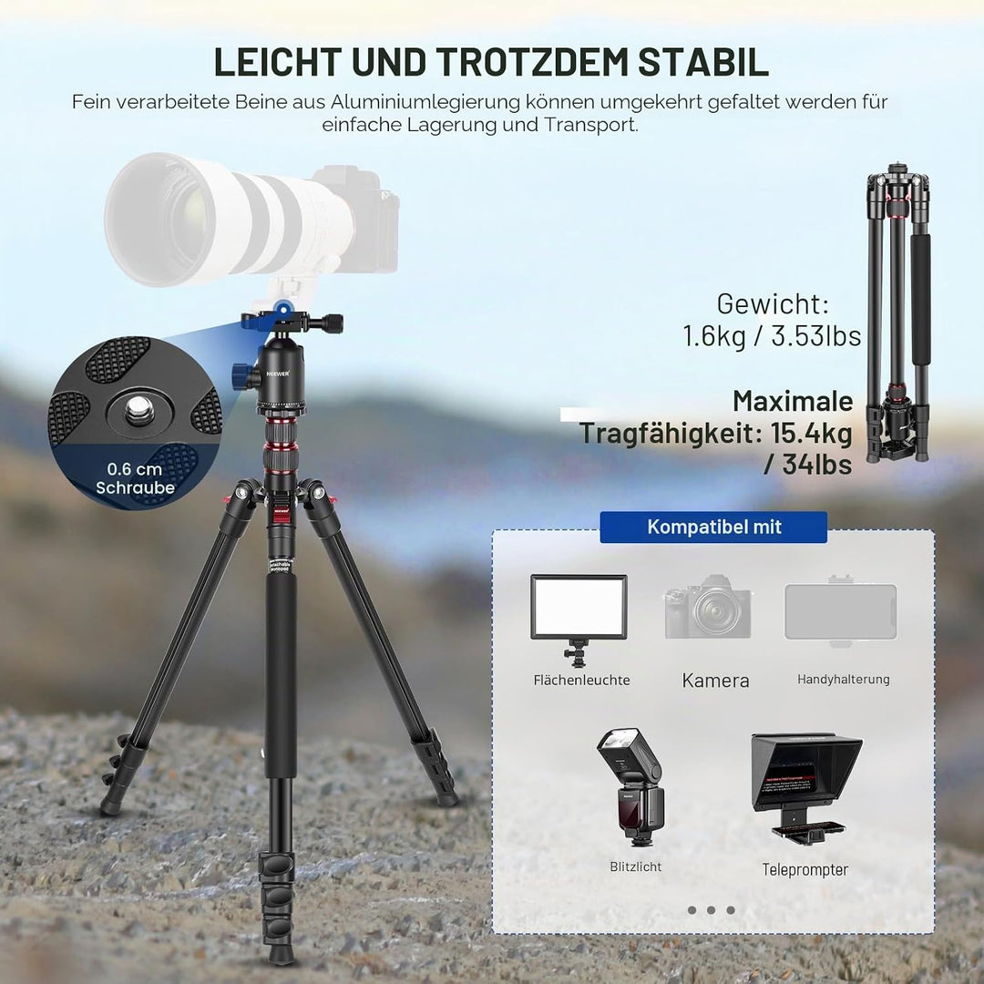 NEEWER 195,6cm Kamera Stativ Einbeinstativ mit Handyhalter, tragbares Reisestativ mit Fernbedienung