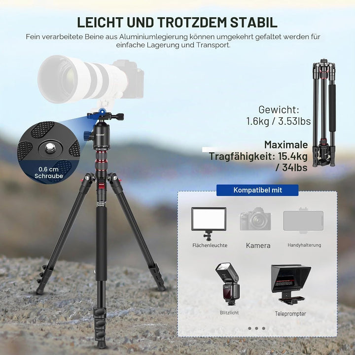 NEEWER 195,6cm Kamera Stativ Einbeinstativ mit Handyhalter, tragbares Reisestativ mit Fernbedienung