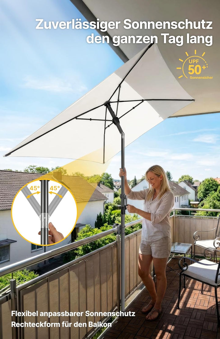 4smile SunnyShade Sonnenschirm Balkon mit Halterung im 3-er-Set, UV 50+, 200x125 cm, Beige, Balkonsc