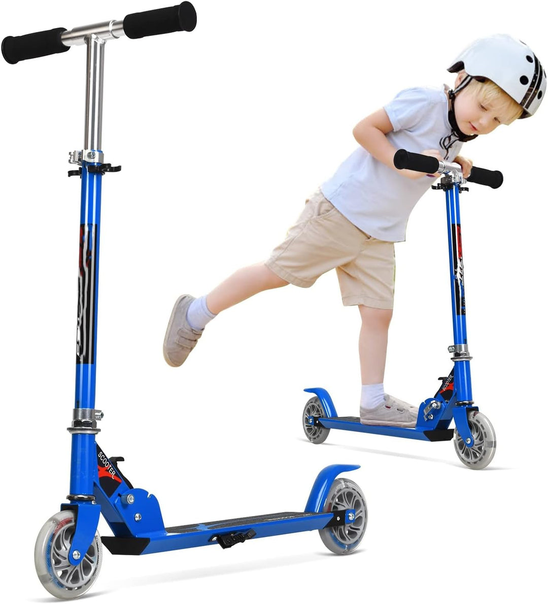 GYMAX Faltbare Kindersooter, Kinder Roller mit LED leuchtenden Räder, Tretroller 3 höhenverstellbar