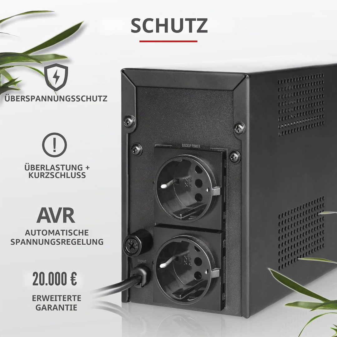Trust Oxxtron Unterbrechungsfreie Stromversorgung mit 2 Steckdosen A Wand, Schwarz Singles, Singles