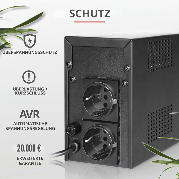 Trust Oxxtron Unterbrechungsfreie Stromversorgung mit 2 Steckdosen A Wand, Schwarz Singles, Singles