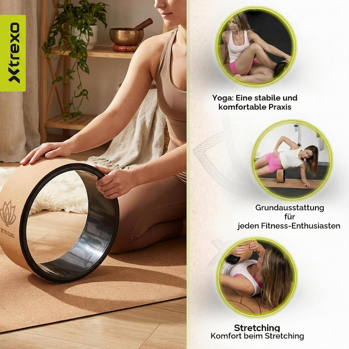 TREXO Yoga Rad Naturkork mit einem Durchmesser von 32 cm und einer Breite von 13 cm in Braun aus 100