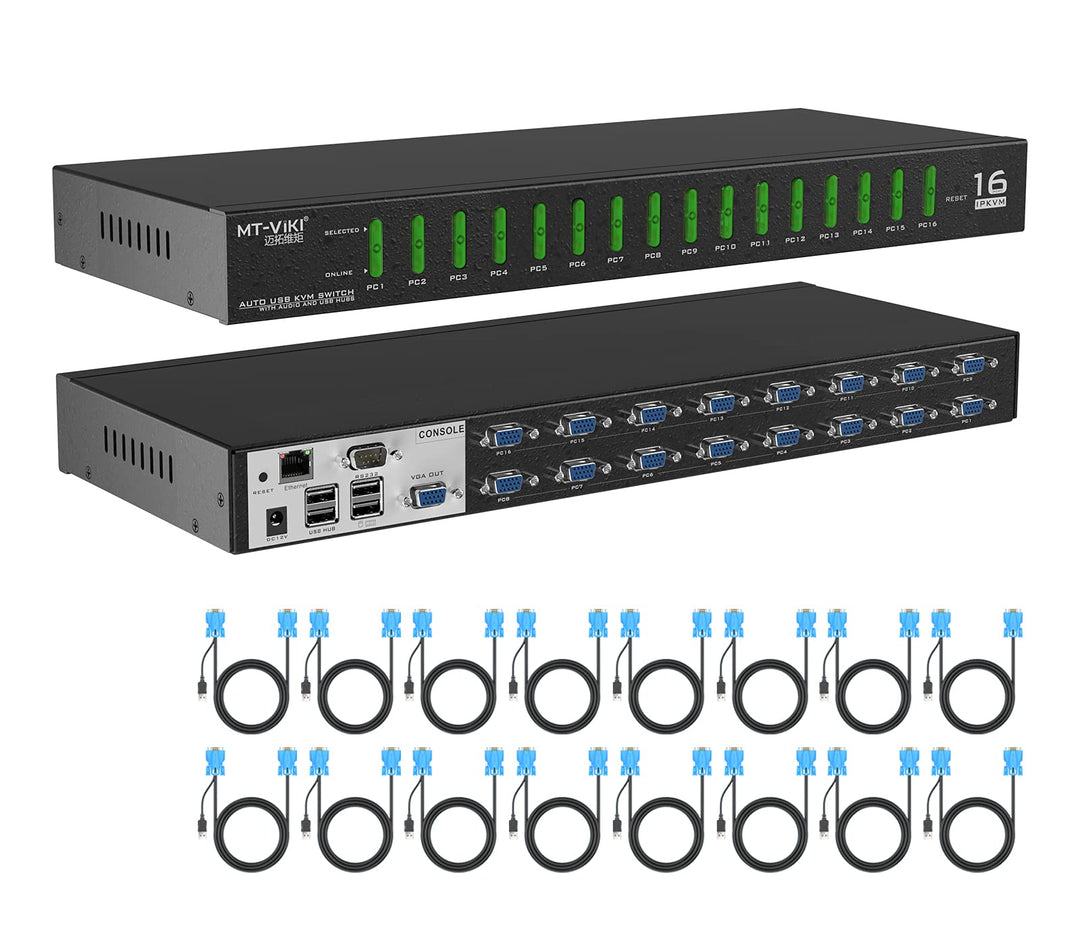 MT-VIKI 4K60HZ IP KVM Switch Remote VGA 16 Port 1U Rackmount KVM VGA Switch Over IP 16 Port Remote U