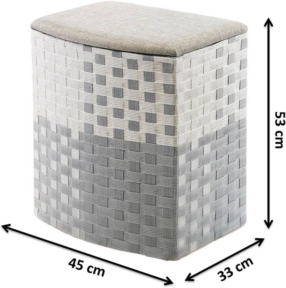 Kobolo Wäschekorb Wäschebehälter Wäschesammler - Nylon - grau-weiss - 44x32x52 cm, Grau-weiß