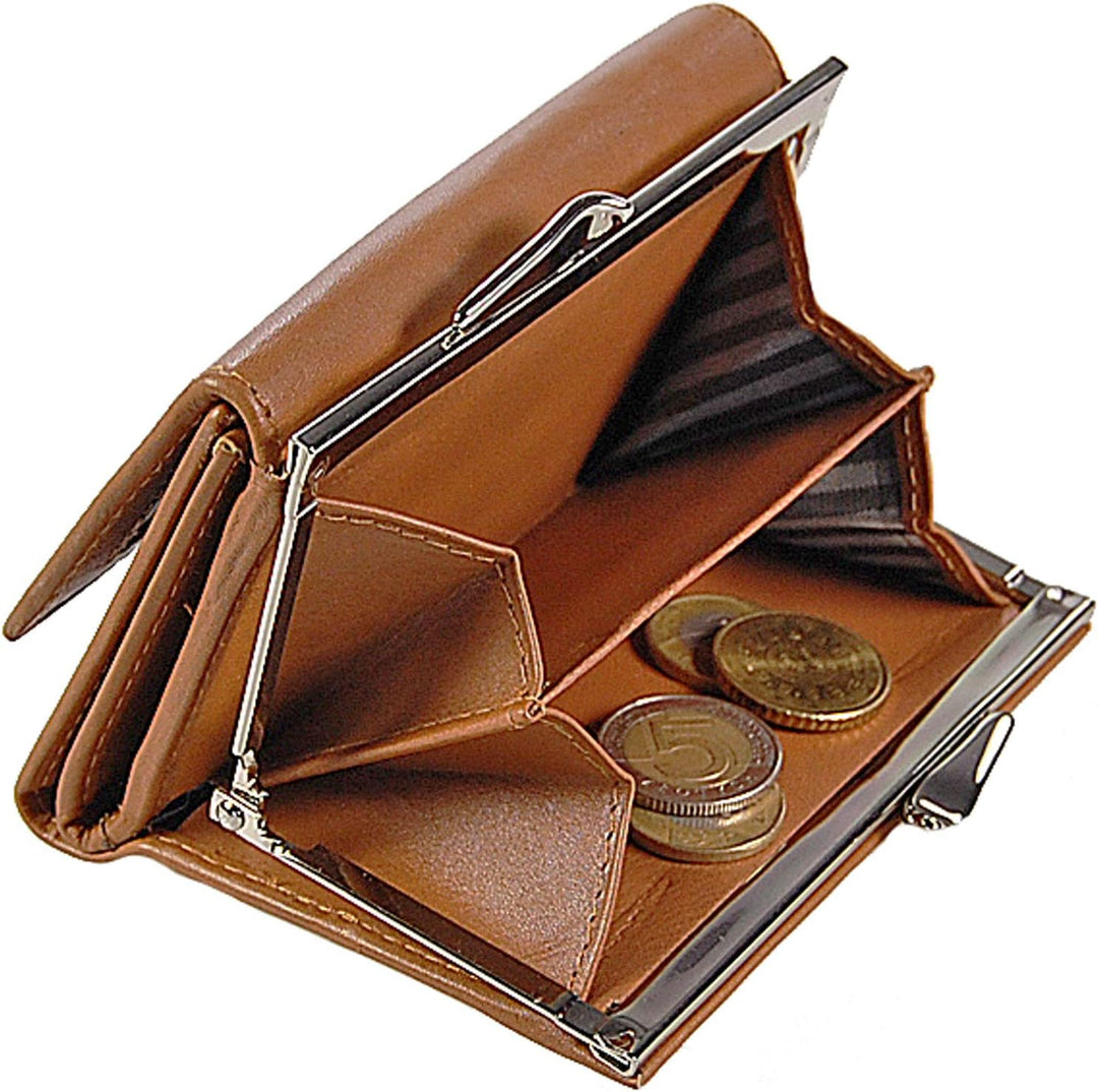 GoBago Branco Damen Geldbörse Leder 6 Farben, Portemonnaie Geldbeutel mit Metall Bügel, Knipser (Nat