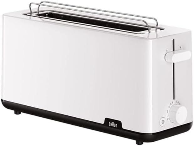 Braun Breakfast 1 HT1110WH Toaster mit extra langem Schlitz, 8 Bräunungsstufen, Aufwärm- und Auftauf