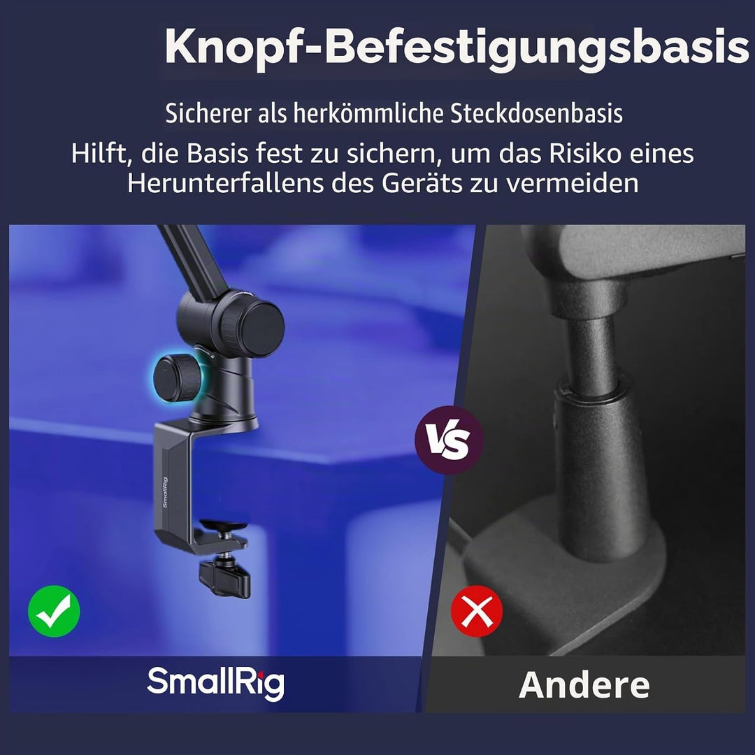 SMALLRIG Mikrofonarm, 360° drehbarer Mikrofonständer mit hydraulischem Dämpfungsgelenk, Tischmontage
