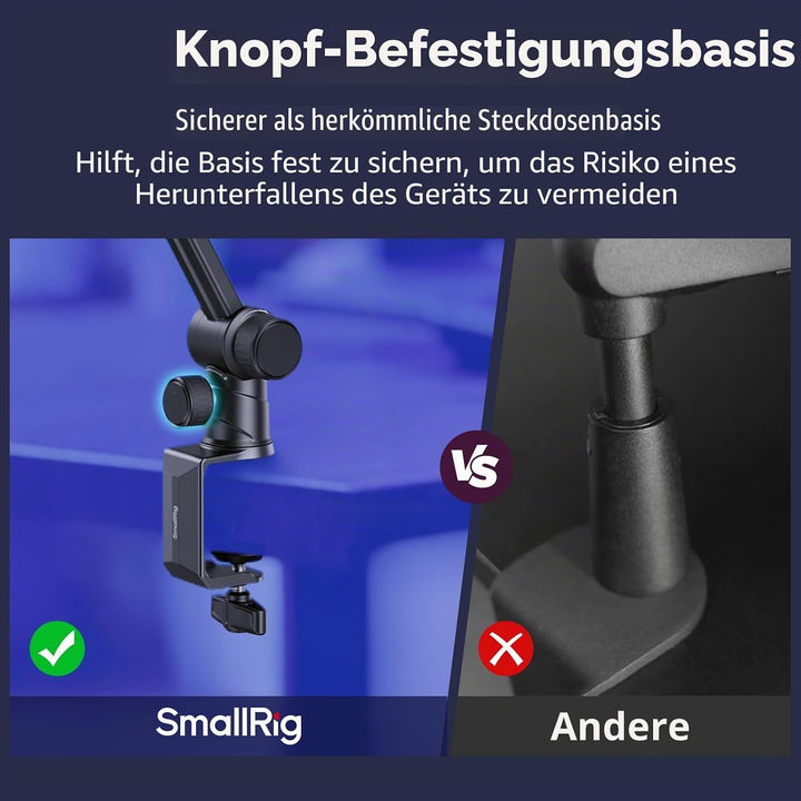 SMALLRIG Mikrofonarm, 360° drehbarer Mikrofonständer mit hydraulischem Dämpfungsgelenk, Tischmontage