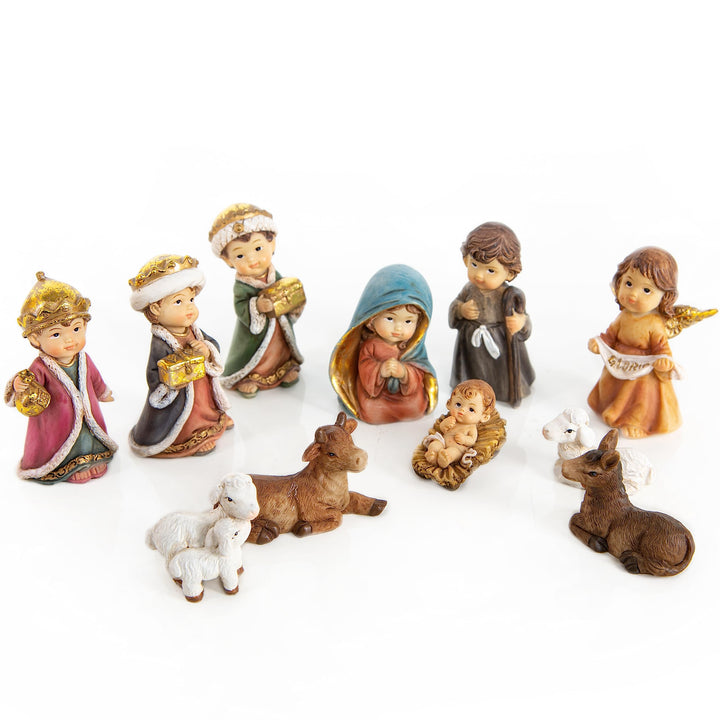 Logbuch-Verlag kleine Krippe 11-TLG. Krippenfiguren Kinderkrippe Weihnachten 7 cm