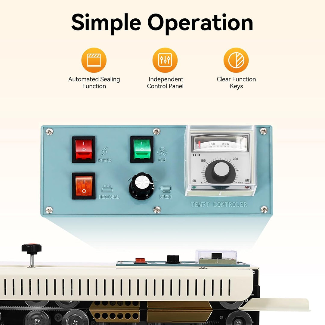 Plastic Bag Band Sealing Machine Sealer, 500W 0-12 m/min FR900 Horizontal Automatic Plastic Bag Seal