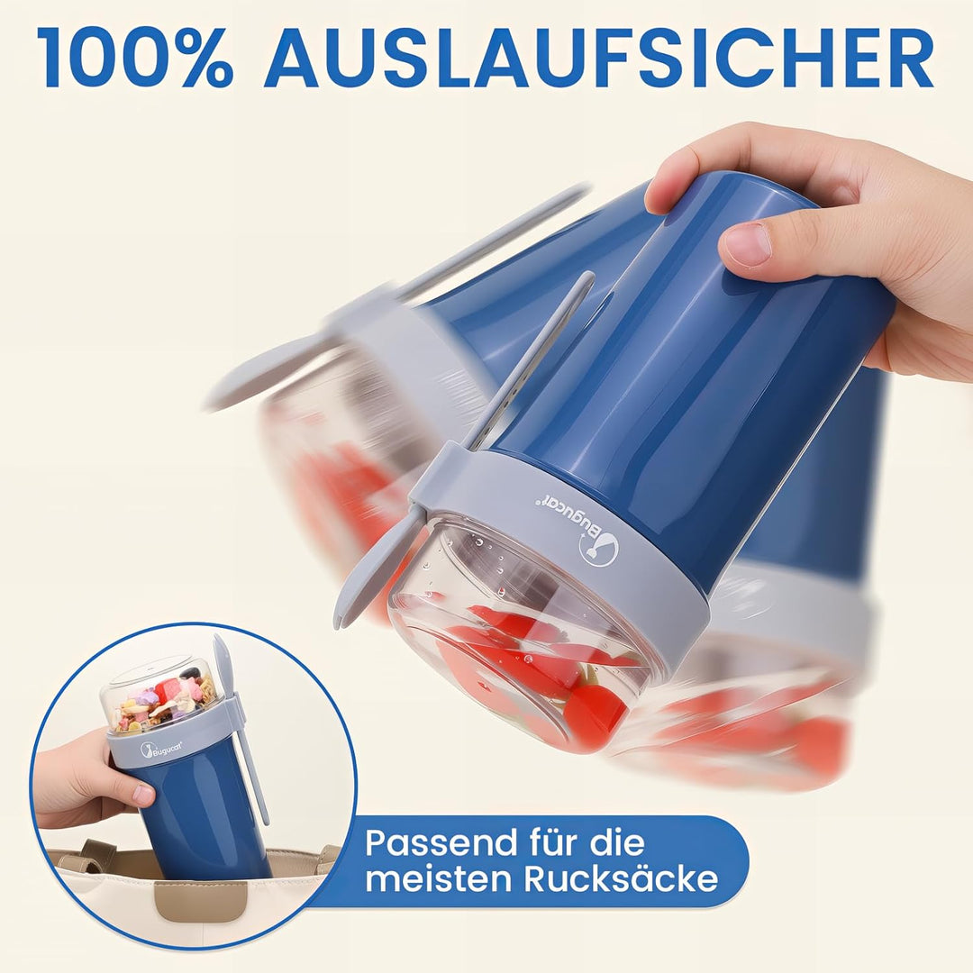 Bugucat Müslibecher to Go 2er Set,Praktischer Joghurtbecher to Go 760ml+230ml,Müsli to Go Becher mit