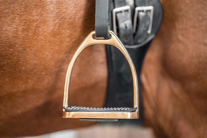 Equinate Steigbügel Luna 10cm Gold - Mit Anti-Rutsch Trittfläche aus Gummi - Für Erwachsene und Kind
