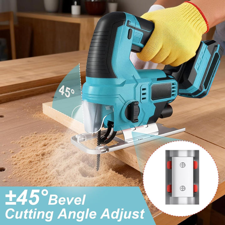 Akku Stichsäge, Eektrische Stichsäge mit 2x 2,0 Ah Akkus, 24mm Hublänge, ±45° Gehrungsschnitte & LED