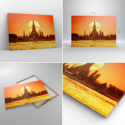 Bilder auf Leinwand 100x70cm Leinwandbild mit Rahmen Tempel Asien Gross Wanddeko Bild Schlafzimmer K