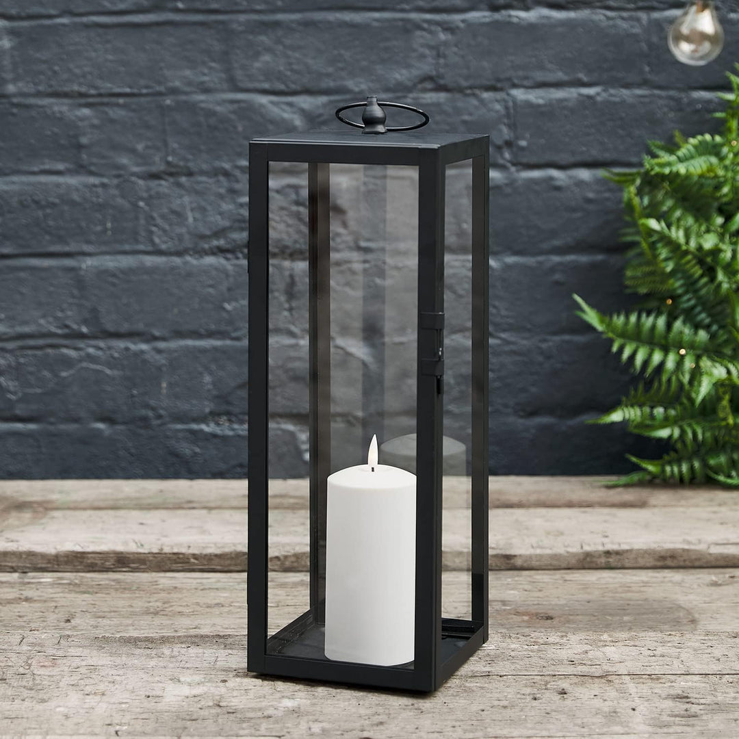 Lights4fun Bowen Metall Laterne Schwarz mit TruGlow® LED Kerze Aussen- und Innenbereich 45cm Garten