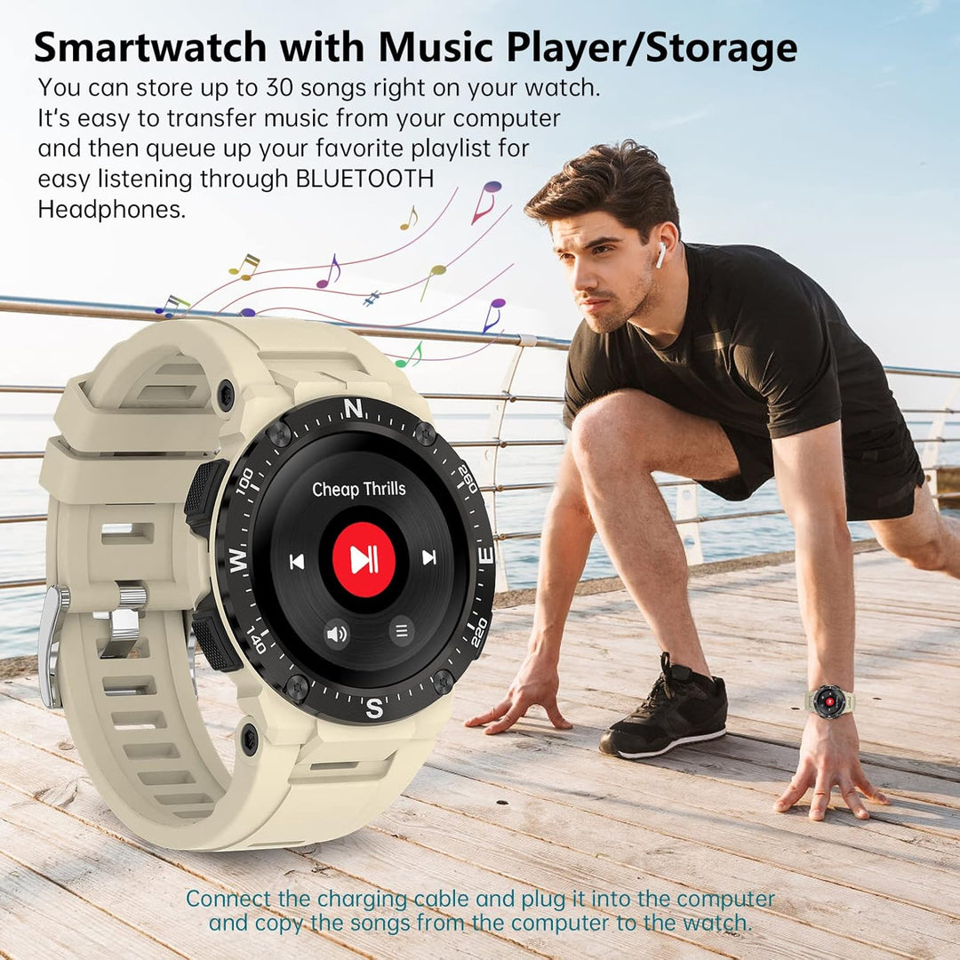 Bebinca Smartwatch Herren Sport 1.3" Freisprechanrufe tätigen und empfangen Bluetooth Mikrofon, Musi