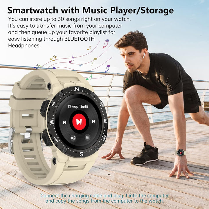 Bebinca Smartwatch Herren Sport 1.3" Freisprechanrufe tätigen und empfangen Bluetooth Mikrofon, Musi