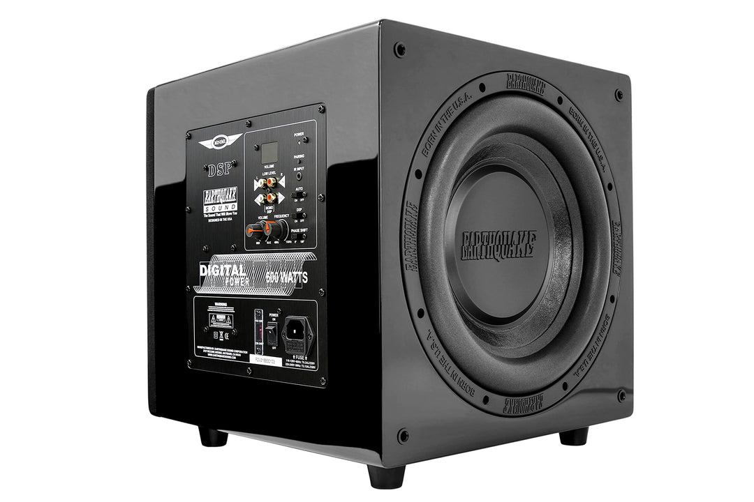 Earthquake Sound MiniMe-DSP-P10 Aktiver 10-Zoll-Subwoofer mit DSP und Passive Radiator, Klavier Schw