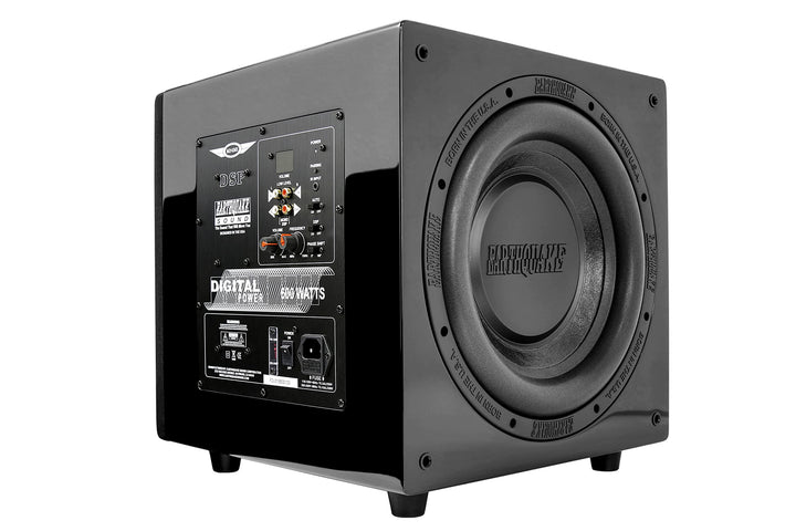 Earthquake Sound MiniMe-DSP-P10 Aktiver 10-Zoll-Subwoofer mit DSP und Passive Radiator, Klavier Schw
