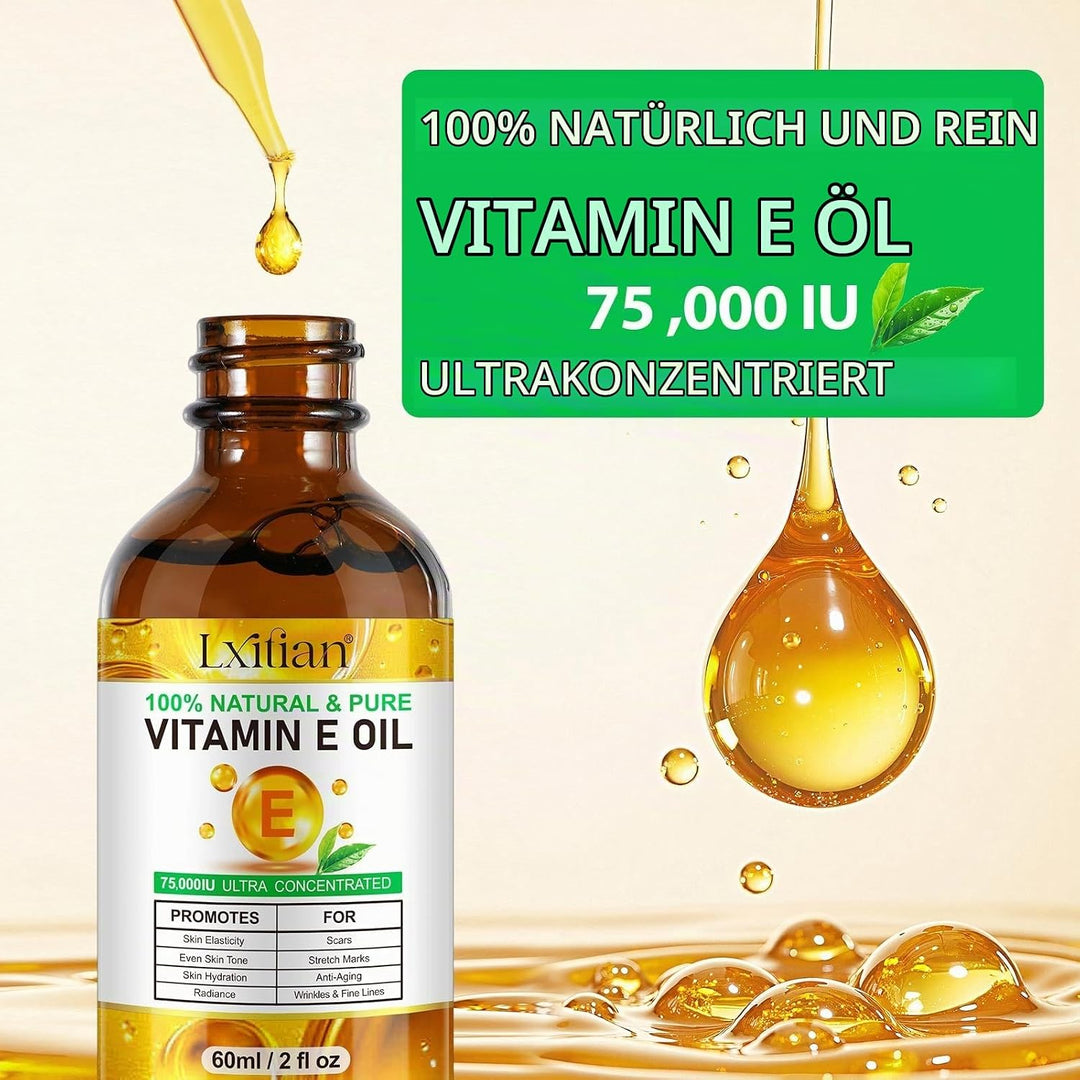 Vitamin E Öl Bio für Kosmetik, Vitamin E Tropfen, 75,000 IU, 100% Reines Natürliches vitamin e Öl fü
