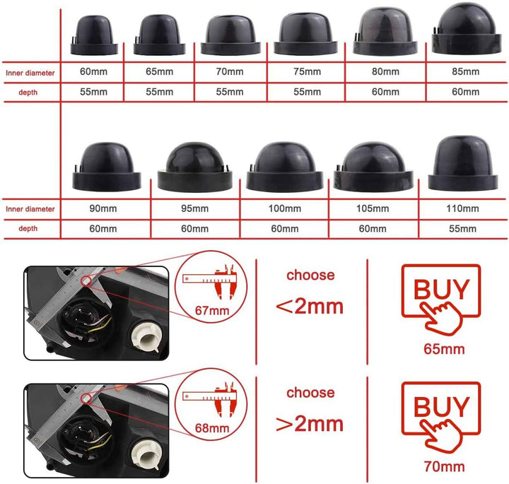 TOMALL 75mm 3 "Gummidichtung Staubdicht Abdeckungen für LED Scheinwerfer Umbausatz, 75mm