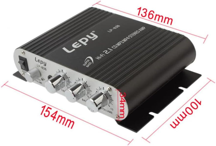 LP-838 MINI Digital Car Power Amplifier 2.1CH 20W 2x15W Hi-Fi MP3 MP4 Stereo Booster DVD Motorrad Ho